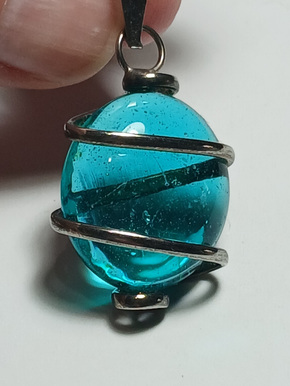 Never Worn Turquoise Glass Orb Pendant Necklace - Handmade In Yucatan, Mex